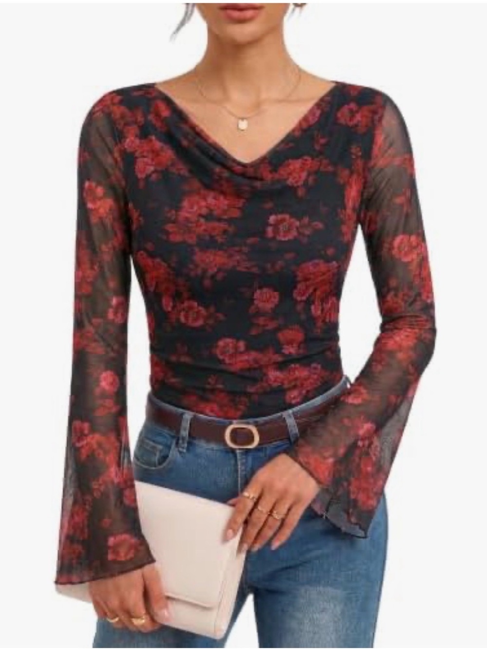 Mesh floral blouse